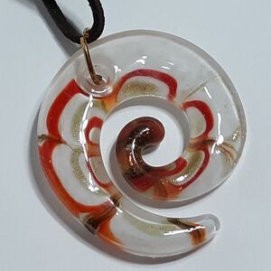 Large White Orange Swirl Glass Pendant Necklace Beach Tropical Statement Boho